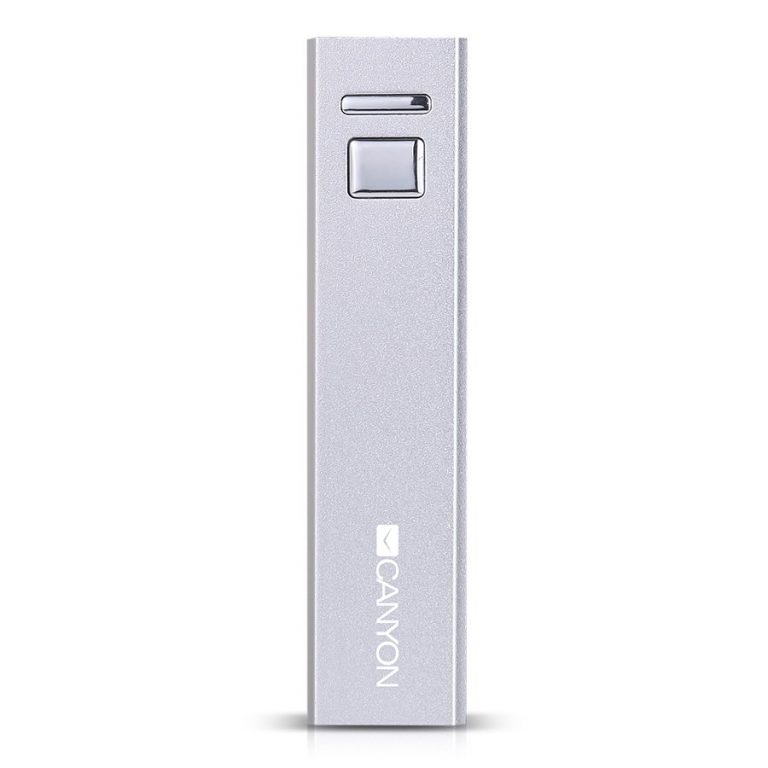 CANYON CNE-CSPB26W Aluminium compact battery charger.  Color: white, Capacity: 2600mAh, Output: DC5V 1A, Input: DC5V 1A Output Charging: 1.5-2 hours, Input Charging: 2-3 hours. Cycle Life: 500 times