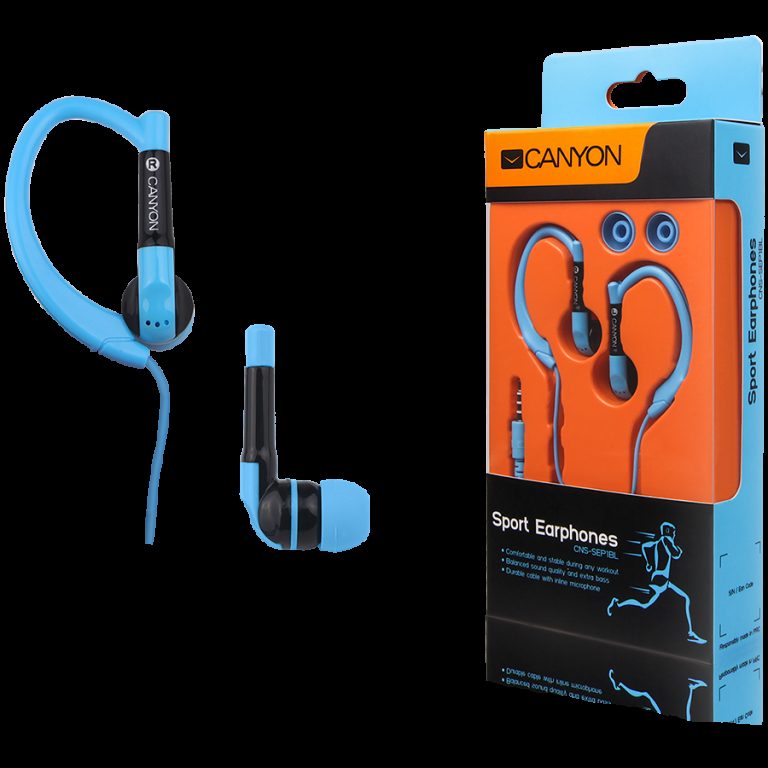 CANYON sport earphones, over-ear fixation, inline microphone, blue