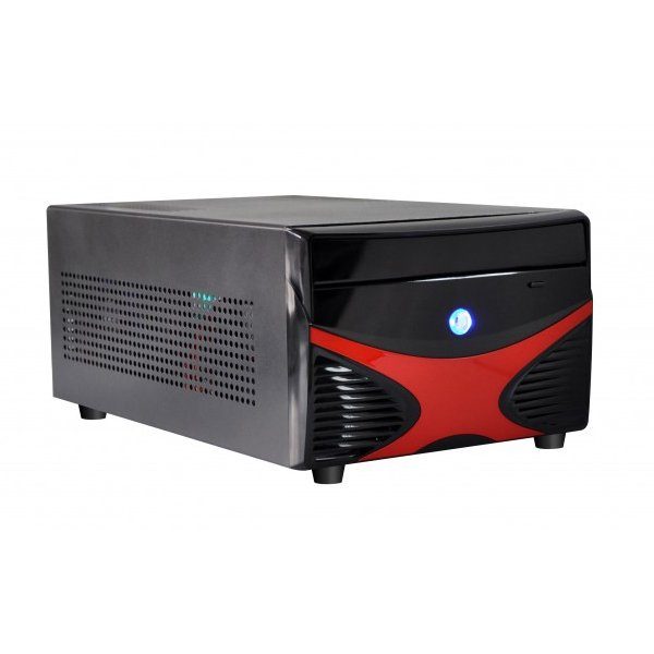 E-mini X5 Black/Red w/o PSU, Standard PSU, Dual Slot VGA and 2x 3.5″ HDD compatible, Mini-ITX chassis