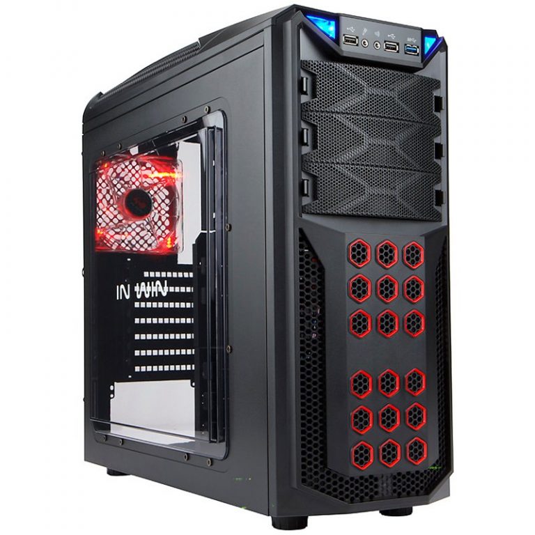 Chassis In Win GT1 Mid Tower ATX SECC Steel, EX 5.25″x3, 3.5″/2.5″x6(EZ-Swap x4),2.5″x2,Fan Speed Controller 3.5″/2.5″ SATA HDD EZ-Swap x1,USB 3.0×1,USB 2.0×2,HD Audio,PCI-E Slot x7,up to 120mm Fan x8,Black