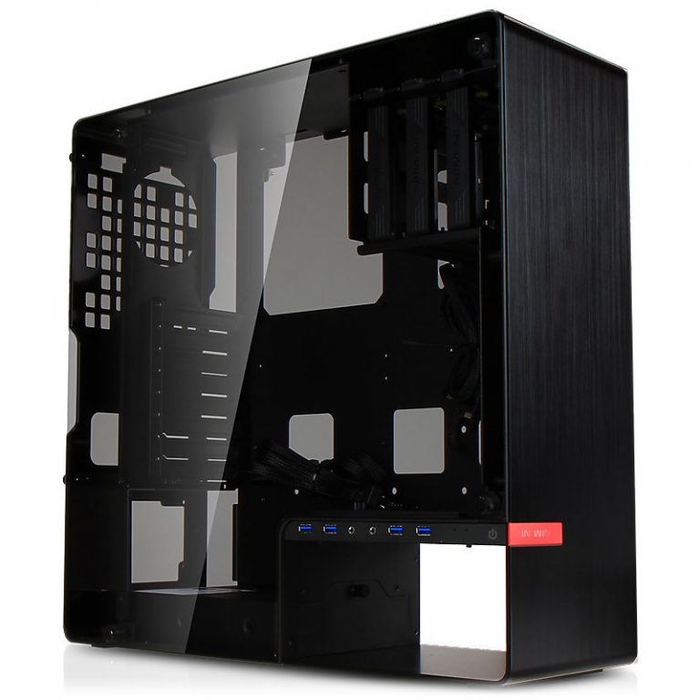 Chassis In Win 904 Plus Mid Tower ATX 2mm/4mm Aluminum Tempered Glass,EX 5.25″ x1, 3.5″/2.5″(D EZ-Swap) x3, 2.5″ x2,USB 3.0×4,HD Audio,90mm Fan x1,140mm Fan x1, Water-Cooling Hole Ready, Black