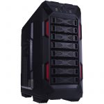 Chassis In Win GR One Full Tower E-ATX(12″x13″) 0.8mm SECC Steel,3.5″x8 or 2.5″x8,3.5″/2.5″ SATA HDD EZ-Swap x1, USB 3.0×2,USB 2.0×2,HD/AC’97 Audio,Fan Speed Controller, Supports up to Total 120mm or 140mm Fan x 10,  Water-Cooling Ready,Black/Red