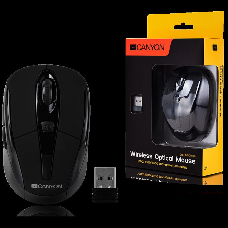 CANYON CNR-MSOW06B Black color, 6 buttons and 1 scroll wheel with 800/1200/1600 switchable dpi plus 2 additional up/down direction buttons 2.4GHZ wireless optical mouse