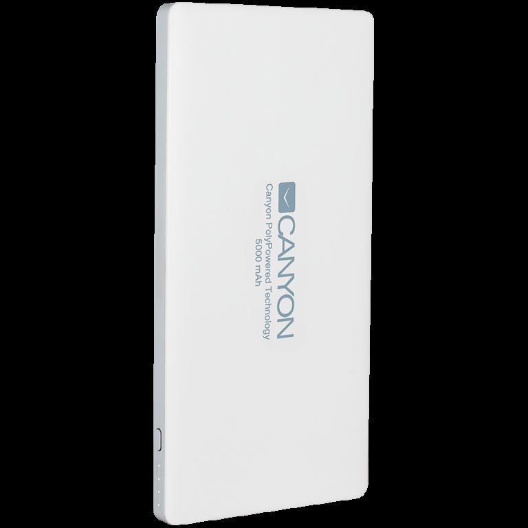 CANYON Power bank 5000mAh (Color: White), bulit in Lithium Polymer Battery