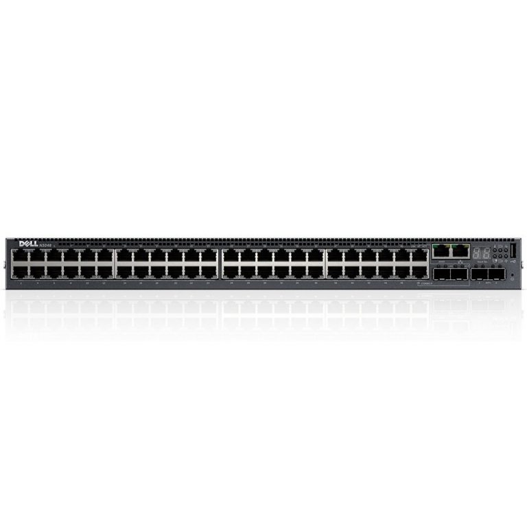 Dell Networking N3048, L3, 48x 1GbE, 2xCombo, 2x 10GbE SFP+ fixed ports, Stacking, IO to PSU airflow, 1x AC PSU