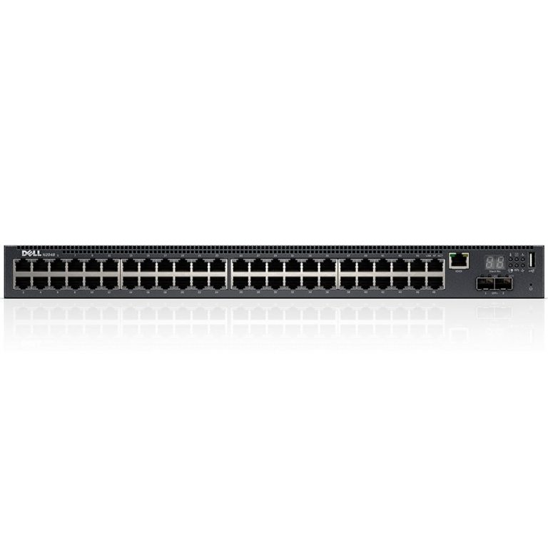 Dell Networking N2048, L2, 48x 1GbE + 2x 10GbE SFP+ fixed ports, Stacking, IO to PSU airflow, AC