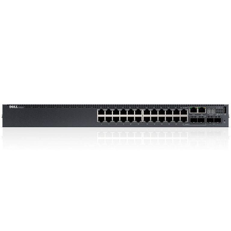 Dell Networking N3024, L3 ,24x1GbE, 2xCombo, 2x10GbE SFP+ fixed ports, Stacking, IO to PSU airflow, 1x AC PSU