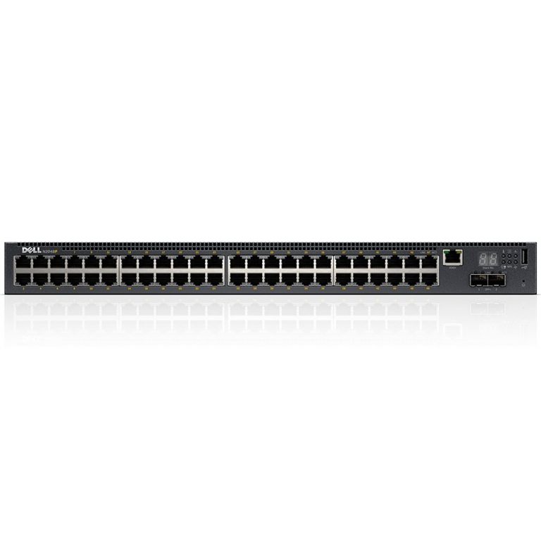 Dell Networking N2048P, L2, POE+, 48x 1GbE + 2x 10GbE SFP+ fixed ports, Stacking, IO to PSU air, AC