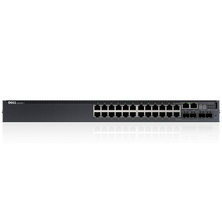 Dell Networking N3024P, L3, POE+, 24x 1GbE, 2xCombo, 2x 10GbE SFP+ fixed ports, Stacking, IO to PSU air, 1x 715w AC PSU