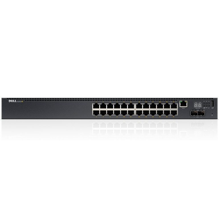 Dell Networking N2024P, L2, POE+, 24x 1GbE + 2x 10GbE SFP+ fixed ports, Stacking, IO to PSU air, AC