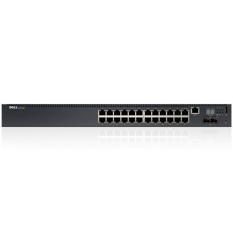 Dell Networking N2024P, L2, POE+, 24x 1GbE + 2x 10GbE SFP+ fixed ports, Stacking, IO to PSU air, AC