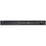 Dell Networking N2024, L2, 24x 1GbE + 2x 10GbE SFP+ fixed ports, Stacking, IO to PSU airflow, AC