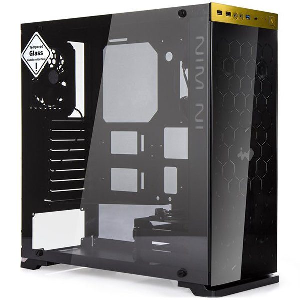 Chassis In Win 805C Mid Tower ATX Aluminum 3mm Tempered Glass, 3.5″/2.5″ x2 2.5″ x4, USB 3.1(TYPE-C) x1, 3.0 x 1,2.0 x2, HD Audio,120/140mm Fan x2, 120mm Fan x1(Included), 120mm Fan x2, Water-Cooling Ready,Gold