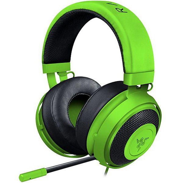 Razer Kraken Pro V2 – Analog Gaming Headset – Green –OVAL Ear Cushions. 50 mm audio drivers ,Unibody aluminum frame ,Fully-retractable microphone with in-line remote,3.5 mm combined jack.