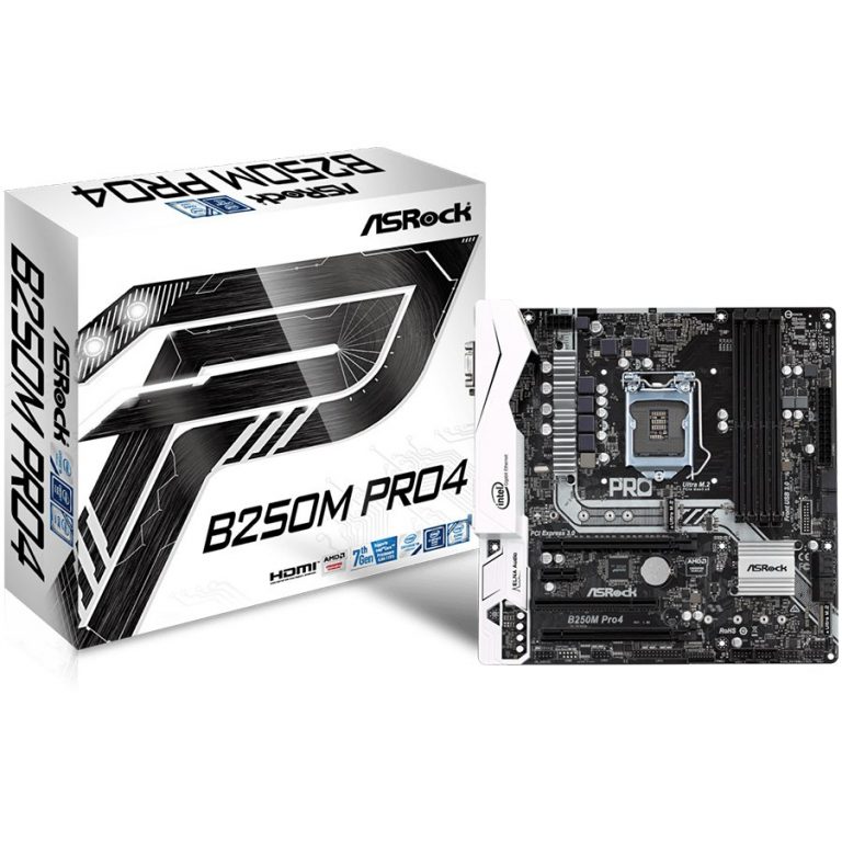 ASROCK Main Board Desktop B250M PRO4 (S1151, 4xDDR4,2xPCI E x16,1xPCI Ex1,1xPCI, SATA III ,LAN,VGA,DVI,HDMI, USB3.1, USB3.0) mATX retail