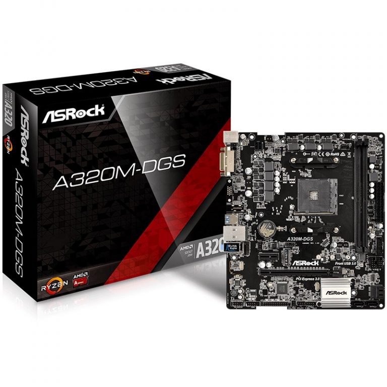 ASROCK Main Board Desktop AM4 A320, 2xDDR4, 1xPCI-E x1, 1xPCI-E x16, DVI-D,  4 SATA3, 1 Ultra M.2 NVMe , 6 USB 3.0 (2 Front, 4 R