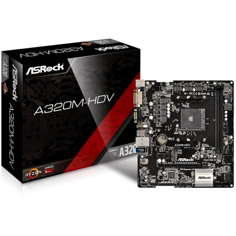 ASROCK Main Board Desktop AM4 A320, 2xDDR4, 1xPCI-E x1, 1xPCI-E x16, HDMI, DVI-D, D-Sub, 4 SATA3, 1 Ultra M.2 NVMe , 6 USB 3.0 (2 Front, 4 Rear), Header ( 1 x Print Port- 1 x COM Port ) Micro ATX