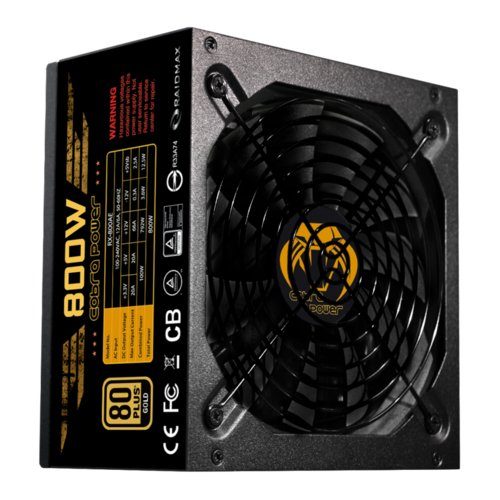 Power Supply RAIDMAX RX-800AE COBRA, 1 X M/B 20+4 PIN, 1 X CPU 4+4 PIN, 4 X PCI-E 6+2 PIN, 6 X SATA, 2 X MOLEX, 1 X FLOPPY, 800W, Retail, 1×135 mm FAN, 80+ GOLD, Efficiency 90%