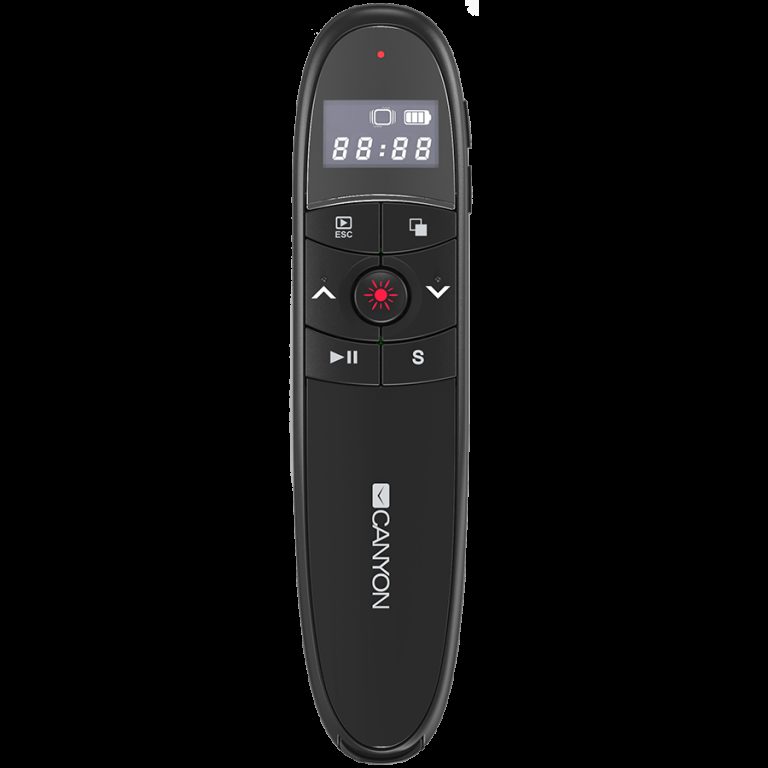 CANYON 2.4Ghz laser wireless presenter, red laser indicator, LCD display timer, Black
