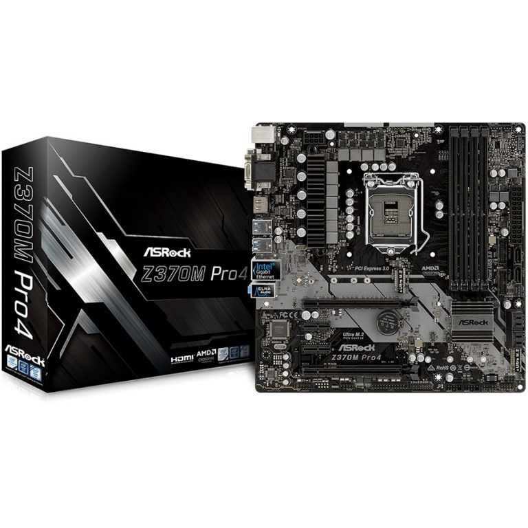 ASROCK Main Board Desktop Z370 (S1151, 4xDDR4,2xPCIe x16,2xPCI Ex1, 6 SATA3, 1xUltra M.2 ,GLAN,VGA, DVI, HDMI, USB 3.1 ) mATX retail