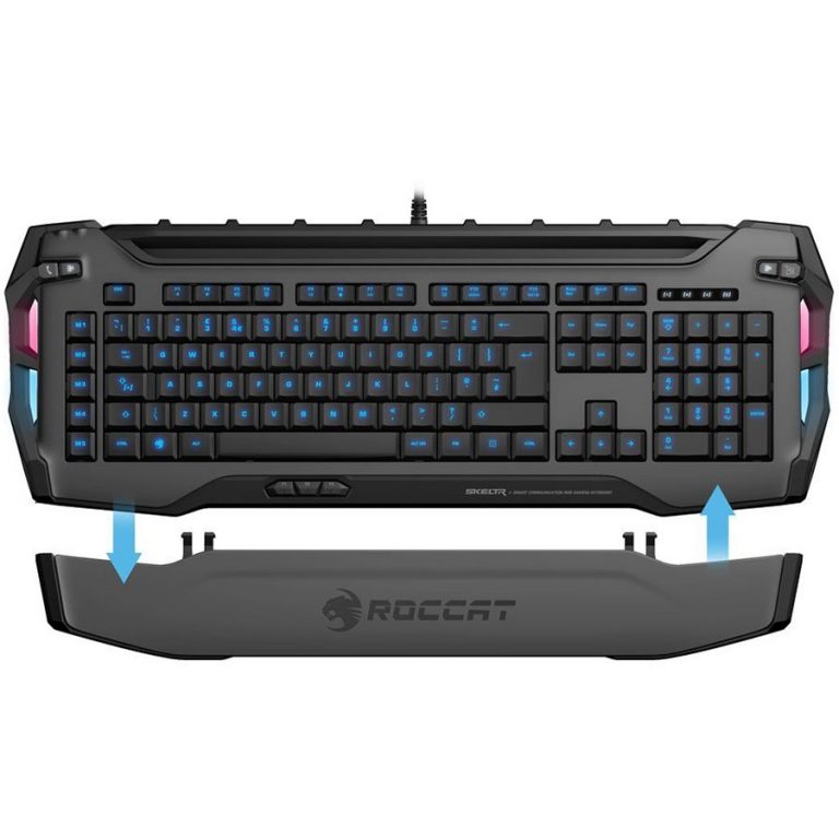 ROCCAT Skeltr Grey, Smart Communication RGB Gaming Keyboard,UK Layout,Universal device docking slot,3 programmable thumbster keys,5 programmable macro keys,Easy-Shift[+] with 20-key EasyZone,Bluetooth V3.0,512kB memory + 32-bit Arm IC