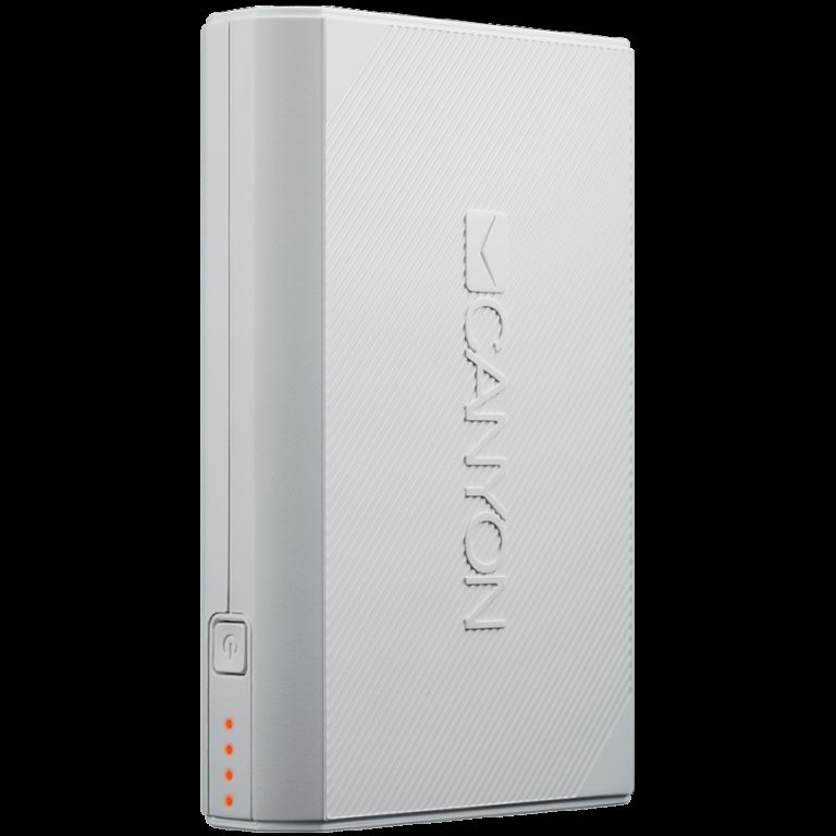 CANYON Power bank 7800mAh built-in Lithium-ion battery, 2 USB port max output 5V2A, input 5V2A. White