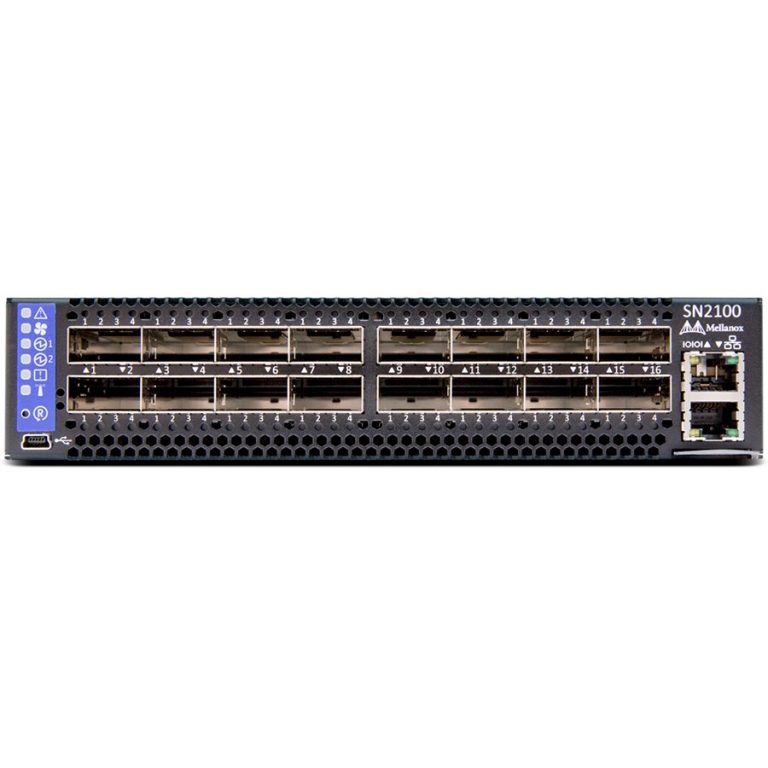 Mellanox Spectrum(TM) based 100GbE, 1U Open Ethernet Switch with MLNX-OS, 16 QSFP28 ports, 2 AC PSUs,x86 2core, short depth, C2P airflow, Rail Kit must be purchased separately, RoHS6