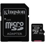 Kingston 64GB microSDXC Canvas Select Class 10 UHS-I 80MB/s Read Card + SD Adapter