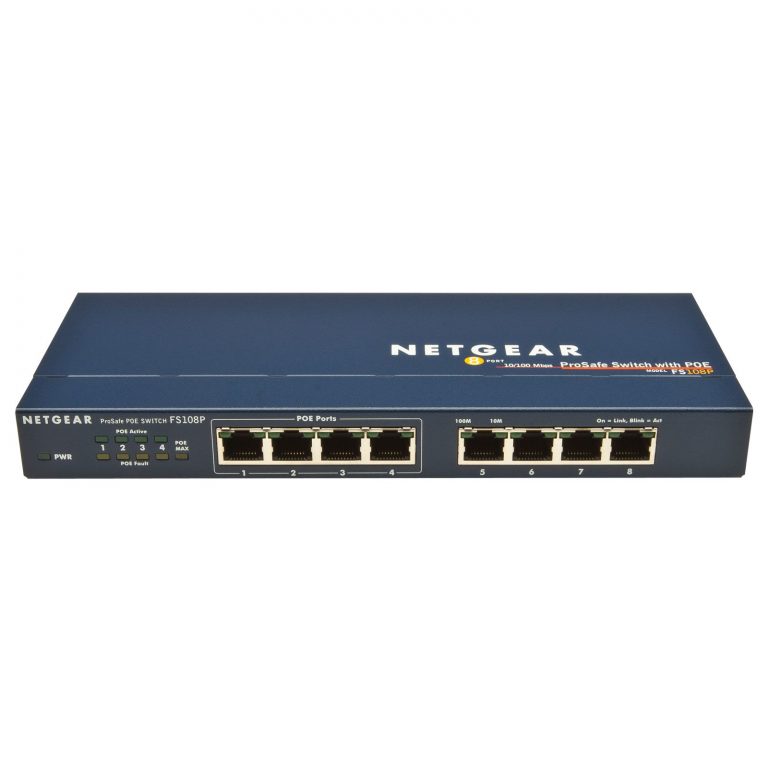 Суич Netgear FS108PEU, 8 x 10/100 ProSafe Switch, external power supply, 4 x PoE (Up to 53W)