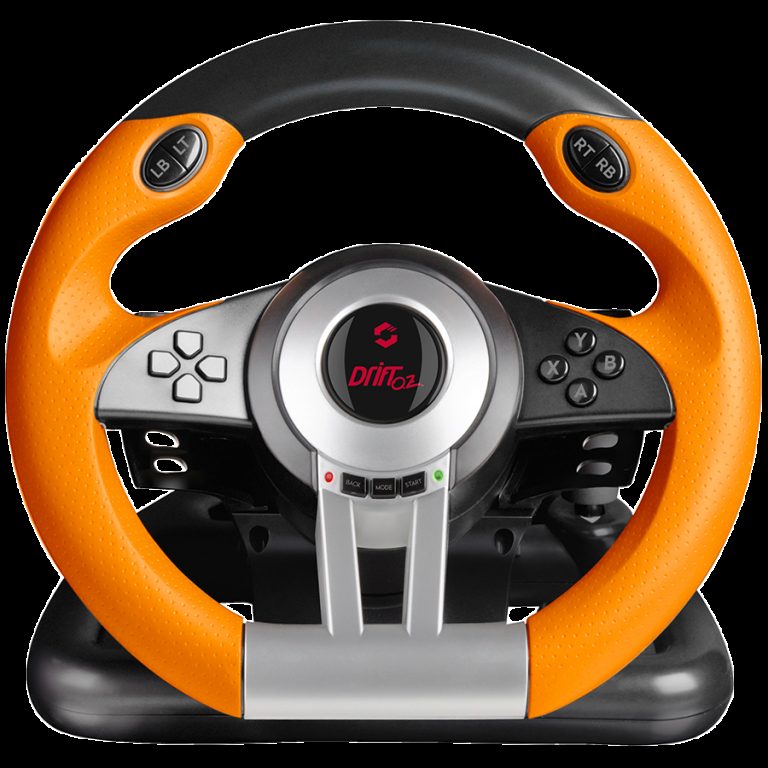 Speedlink DRIFT O.Z. Racing Wheel PC,pedals for gas and brakes, force-vibration effects, maximum precision digital D-pad plus 12 fire buttons,huge 180° steering lock, USB connector,Cable: 2m, black-orange