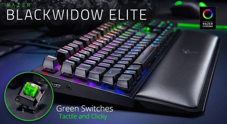 Razer BlackWidow Elite (Green Switch) – US Layout,gaming keyboard,Mechanical Switches,80 million keystroke lifespan,Razer Chroma,Multi-function Digital Dial,1000 Hz Ultrapolling,Military grade metal top construction