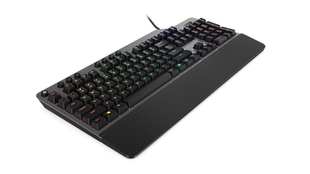 Lenovo Legion K500 RGB Mechanical Gaming Keyboard(16.8M Colors RGB per key, dedicated Game Mode key, 50M click, Red Mechanical Switch, 100% anti-ghosting, Palm Rest, 1.8m Braided cable, USB, US layout) Black + Iron Grey