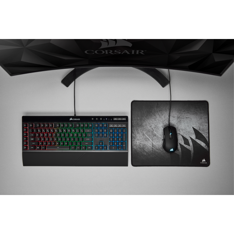 Геймърски комплект Corsair 3-in-1 Bundle, K55 RGB Keyboard, M55 RGB PRO Mouse, MM300 Cloth Mousepad–Medium