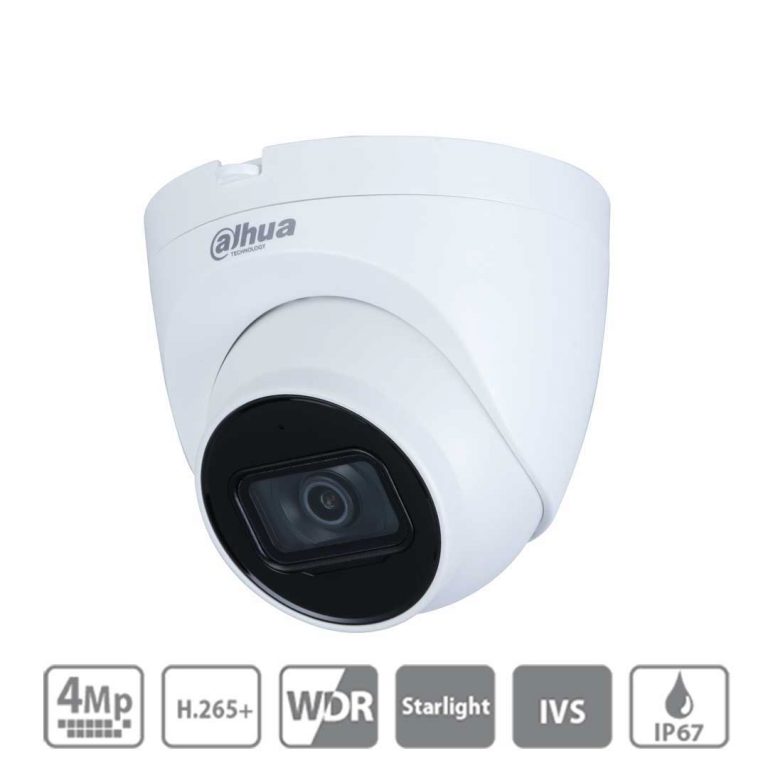 Dahua IP camera 4MP, WDR Eyeball, 1/3″ CMOS, 2688×1520 Effective Pixels, H.265, 20fps@4MP, Fixed lens, Focal Length 2.8mm/102.0°, IR Distance – up to 30m, 0.008Lux (colour), 0Lux (IR on), micro SD card (up to 256GB), PoE, 12V DC 6.6W, IP67
